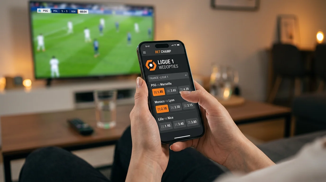 Verschillende wedopties bij een Ligue 1-wedstrijd met odds op een scherm